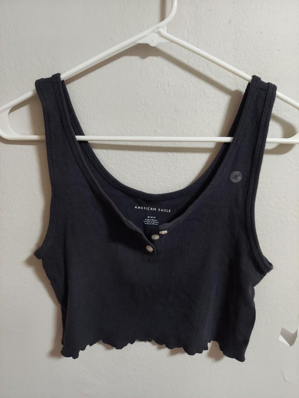 American Eagle Outfitters Black Ribbed Henley Crop Tank